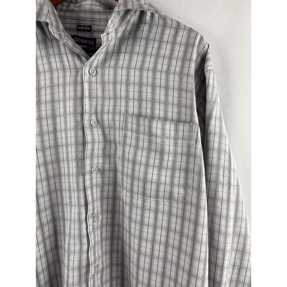 George Mens Medium Sueded Button-Up Plaid Shirt 38/40 Gray - Picture 3 of 5